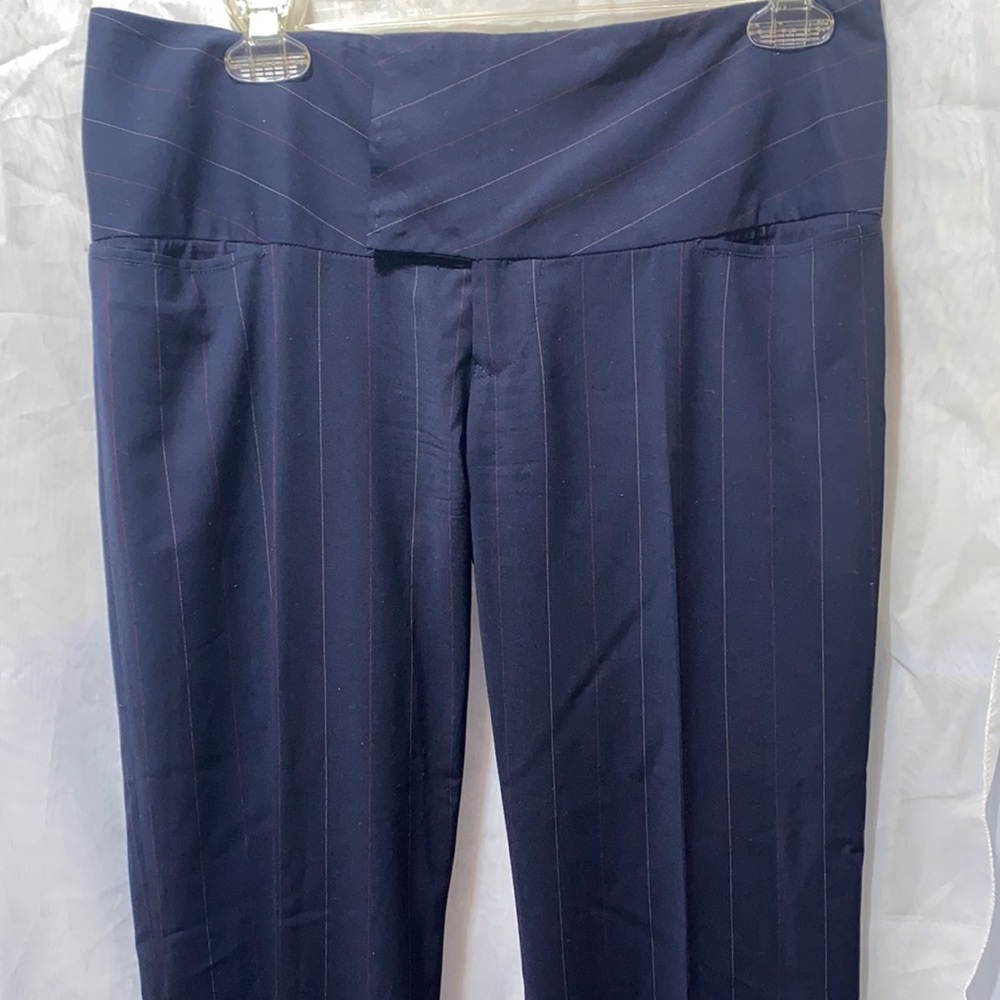 ALVIN VALLEY NAVY DRESS PANTS W/RED/CREAM PINSTRIPE FLARE HEM SZ 38
